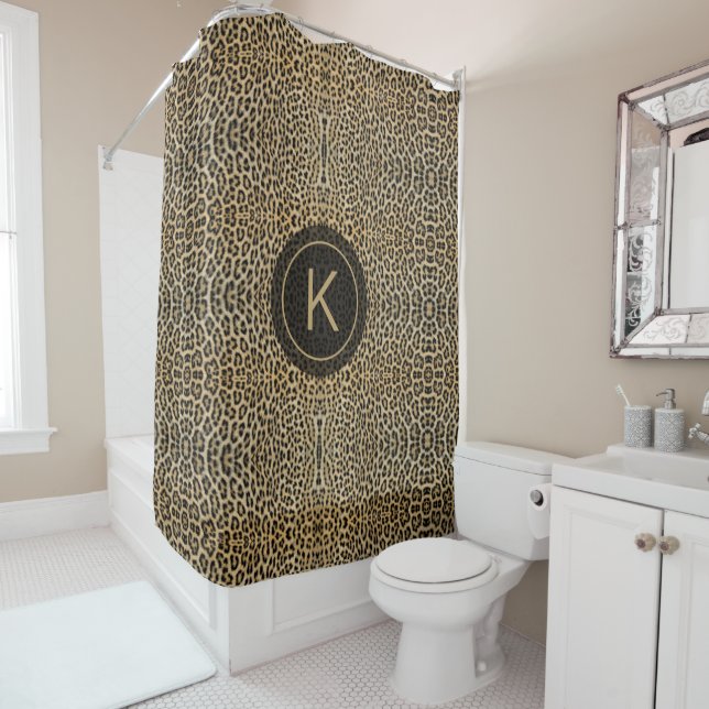 Leopard Skin Print Pattern Initial Personalised Shower Curtain (In Situ)