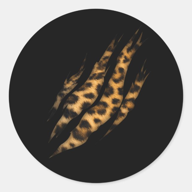 Leopard Skin Print Torn Claw Classic Round Sticker (Front)