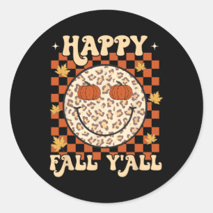 Leopard Smile Face Happy Fall Y'all Retro Groovy A Classic Round Sticker