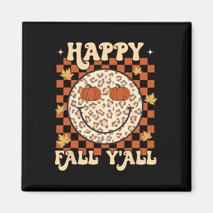 Leopard Smile Face Happy Fall Y'all Retro Groovy A Magnet