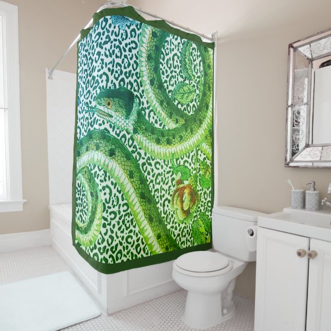 LEOPARD SNAKE IN GREEN SHOWER CURTAIN (In Situ)