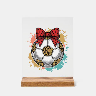 Leopard Soccer Bow Vintage Engraving Shirt Design_ Acrylic Sign