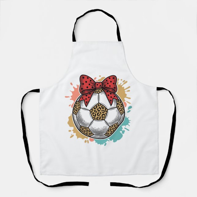 Leopard Soccer Bow Vintage Engraving Shirt Design_ Apron (Front)