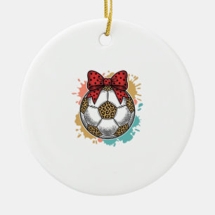 Leopard Soccer Bow Vintage Engraving Shirt Design_ Ceramic Tree Decoration