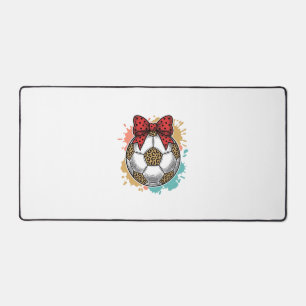 Leopard Soccer Bow Vintage Engraving Shirt Design_ Desk Mat