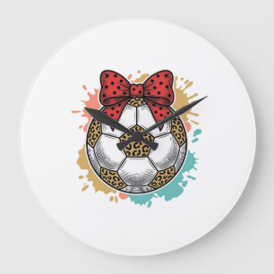 Leopard Soccer Bow Vintage Engraving Shirt Design_ Large Clock
