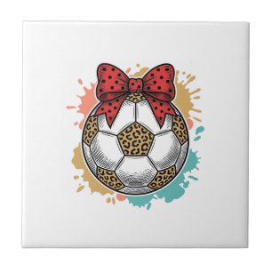 Leopard Soccer Bow Vintage Engraving Shirt Design_ Tile