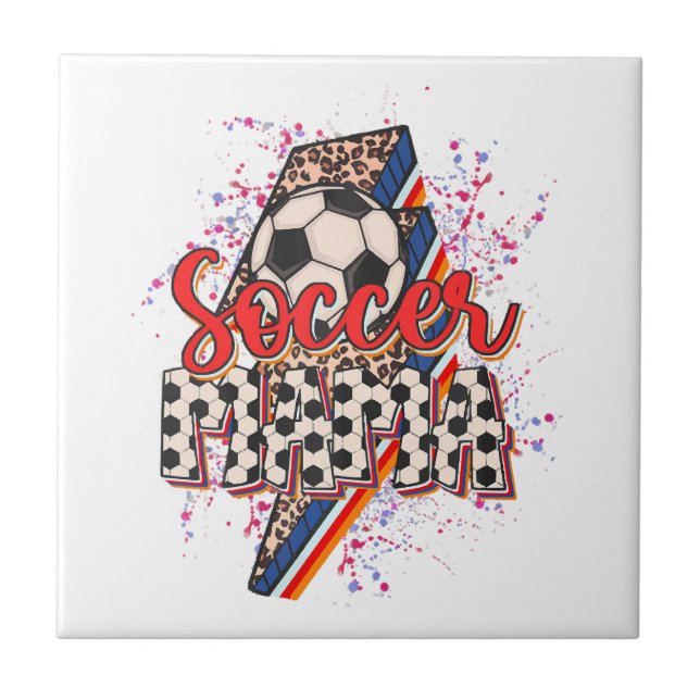 Leopard Soccer Mama Lightning Bolt Sport Mum Mothe Tile (Front)