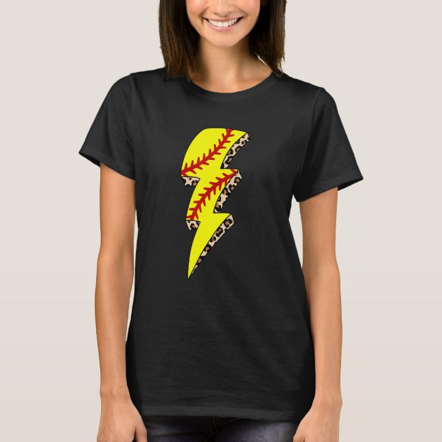 Leopard Softball Lightning Bolt Game Day Mama Moth T-Shirt (Front)