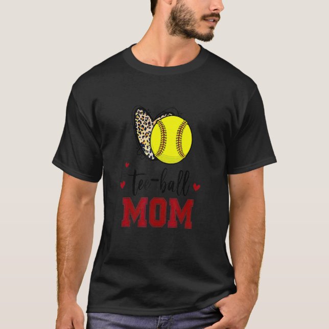 Leopard Softball Mum Ball Mum Heart Mother's Day M T-Shirt (Front)