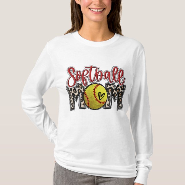 Leopard Softball Mum Softball Game Day Vibes Mothe T-Shirt (Front)