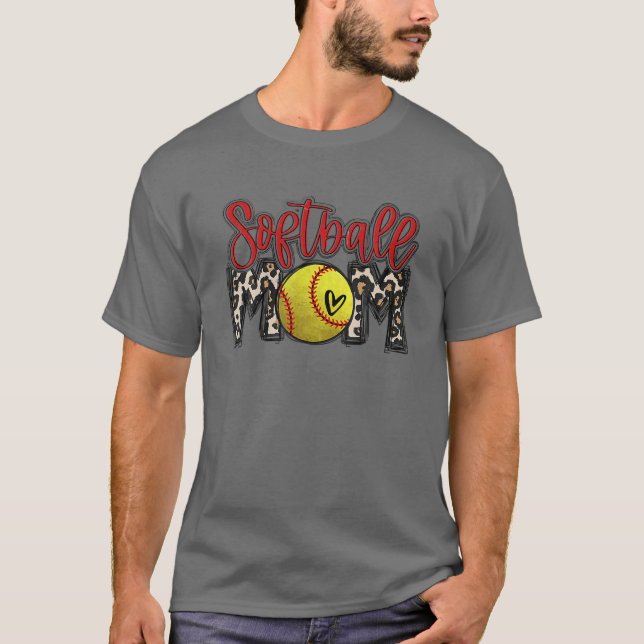 Leopard Softball Mum Softball Game Day Vibes Mothe T-Shirt (Front)
