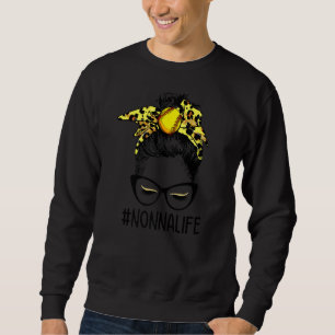Leopard Softball Nonna Life Messy Bun Game Day Mot Sweatshirt