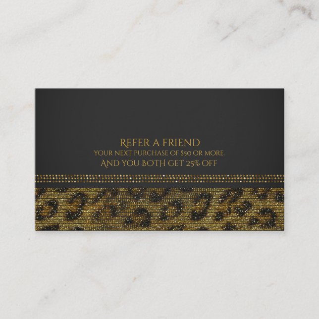 Leopard Sparkle Sequins Glam Chic Refer a Friend Referral Card (Front)