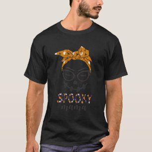 Leopard Spooky Mama Pumpkin Face Halloween Costume T-Shirt