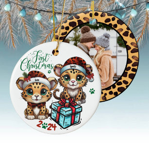 Leopard Spot Cat Animal Print First Christmas 🐾🐆 Ceramic Tree Decoration