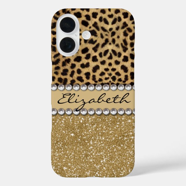 Leopard Spot Gold Glitter Rhinestone Case-Mate iPhone Case (Back)