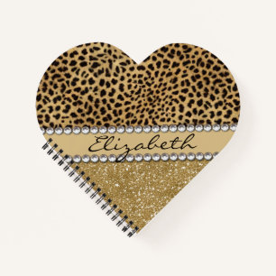 Leopard Spot Gold Glitter Rhinestone Love Notebook