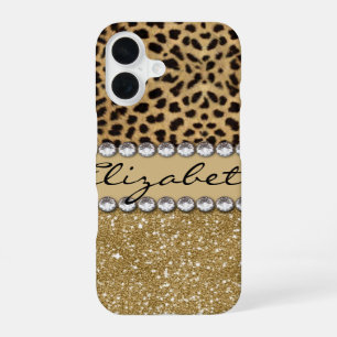 Leopard Spot Gold Glitter Rhinestone PHOTO PRINT iPhone 16 Case