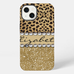 Leopard Spot Gold Glitter Rhinestone PHOTO PRINT iPhone 13 Case