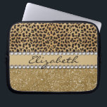 Leopard Spot Gold Glitter Rhinestone PHOTO PRINT Laptop Sleeve<br><div class="desc">This design is made with brown leopard spots and a gold glitter that sparkles on the bottom. The centre is left for personalisation / personalise surrounded with white diamond rhinestones. (Photo Printed)</div>