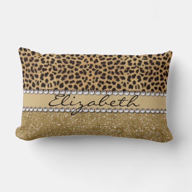 Leopard Spot Gold Glitter Rhinestone PHOTO PRINT Lumbar Cushion (Front)
