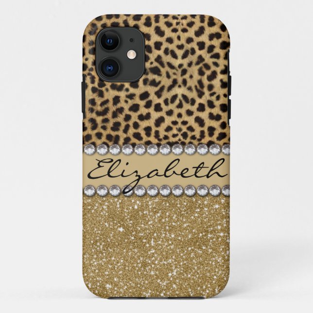 Leopard Spot Gold Glitter Rhinestone PRINT Case-Mate iPhone Case (Back)
