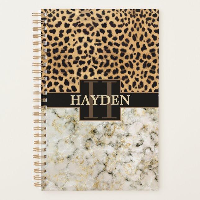 Leopard Spot Marble Monogram Name Planner (Front)