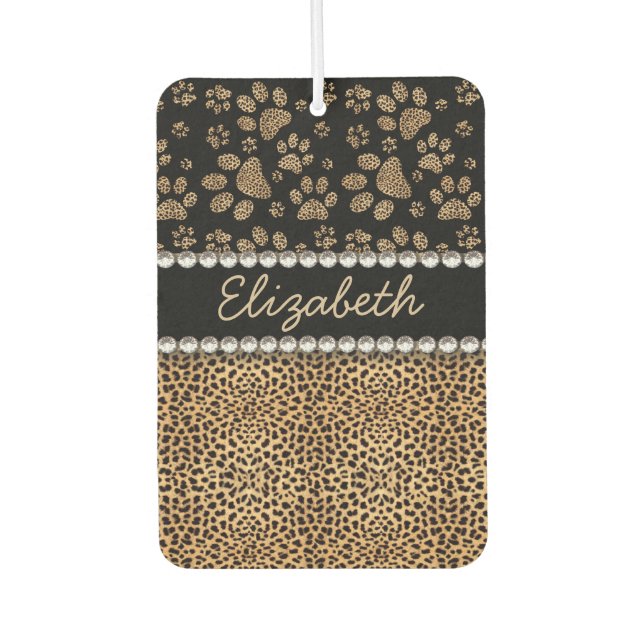 Leopard Spot Paw Prints Rhinestone PHOTO PRINT Car Air Freshener (Front)