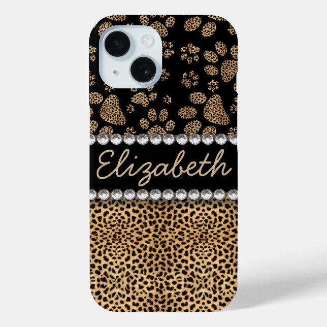 Leopard Spot Paw Prints Rhinestone PHOTO PRINT Case-Mate iPhone Case (Back)