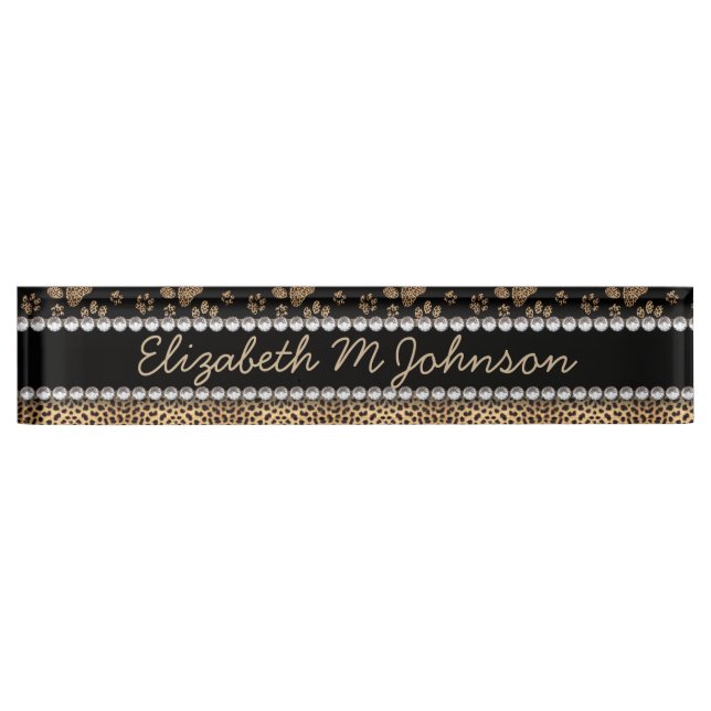 Leopard Spot Paw Prints Rhinestone PHOTO PRINT Nameplate (Front)