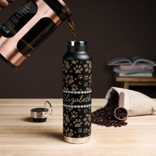 Leopard Spot Paw Prints Rhinestone Water Bottle