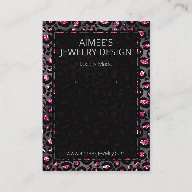 Leopard Spot Pink Glitter Earring Display Business Card (Front)