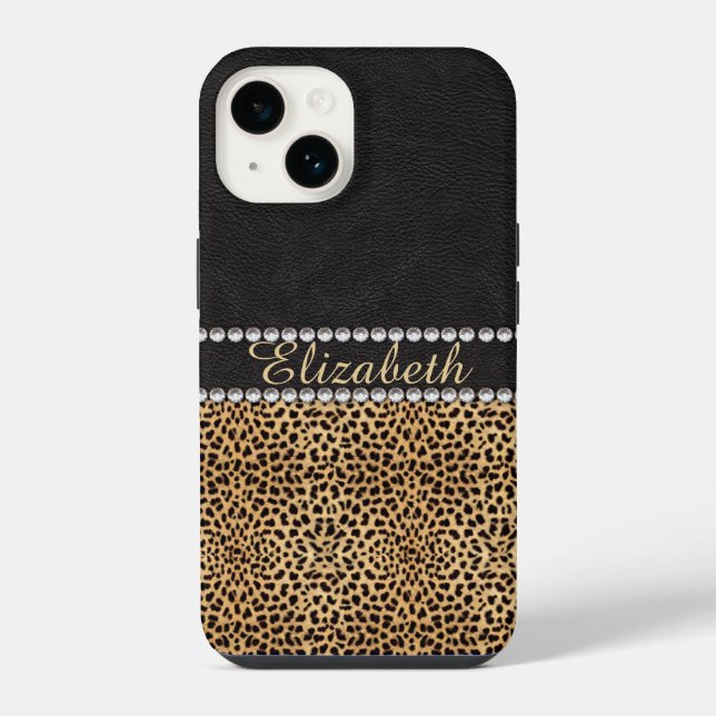 Leopard Spot Rhinestone Diamonds Monogram iPhone Case (Back)