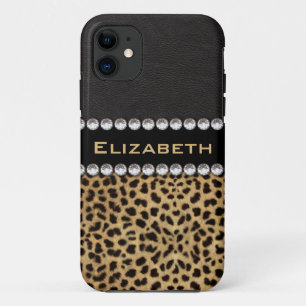 Leopard Spot Rhinestone Diamonds Monogram PHOTO Case-Mate iPhone Case