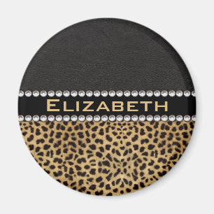 Leopard Spot Rhinestone Diamonds Monogram PHOTO Magnet