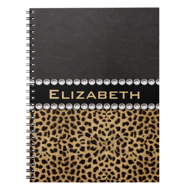 Leopard Spot Rhinestone Diamonds Monogram PHOTO Spiral Notebook (Front)