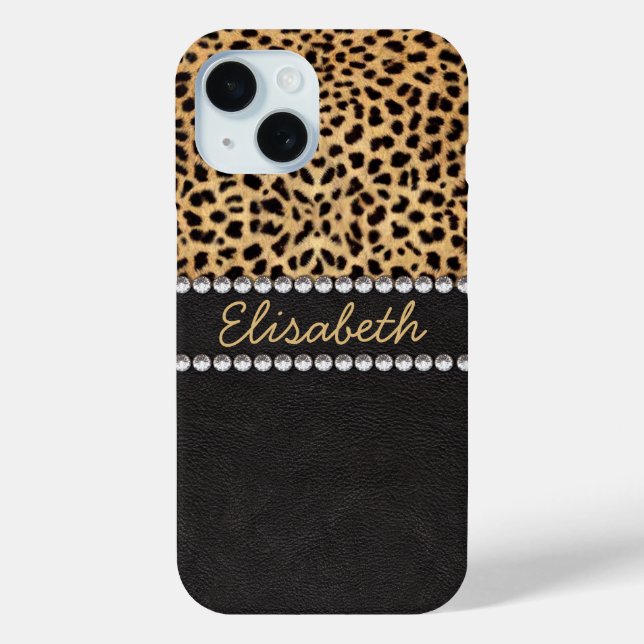Leopard Spot Rhinestone Diamonds Personalise Case-Mate iPhone Case (Back)