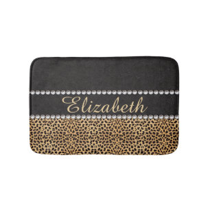 Leopard Spot Rhinestone Diamonds Personalised Bath Mat