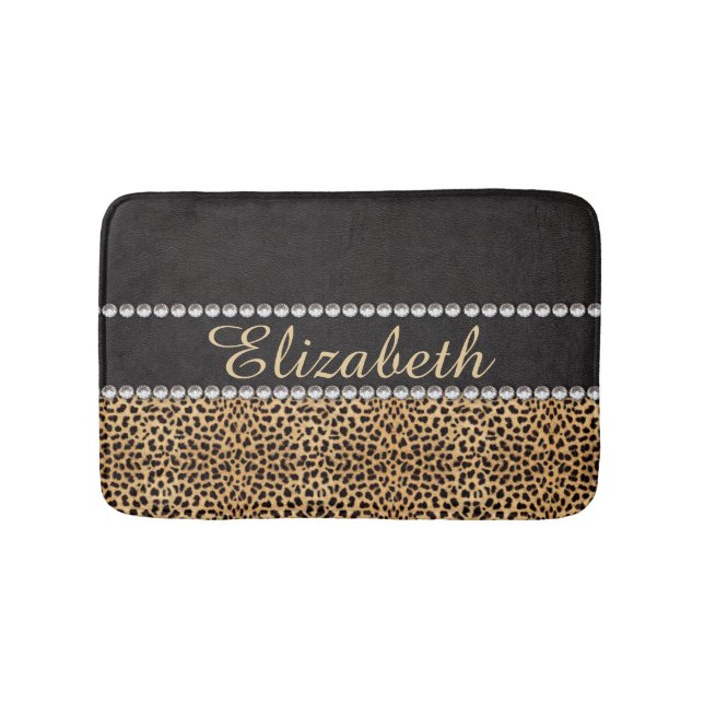 Leopard Spot Rhinestone Diamonds Personalised Bath Mat (Front)