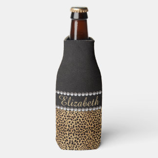 Leopard Spot Rhinestone Diamonds Personalised Bottle Cooler