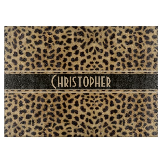 Leopard Spot Skin Print Personalised Cutting Board (Front)