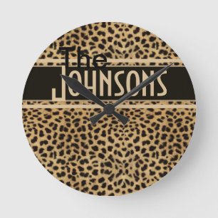 Leopard Spot Skin Print Personalised Round Clock
