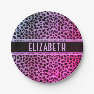 Leopard Spot Skin Print Personalized   Pink Paper Plate