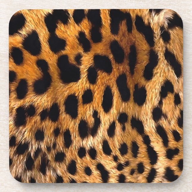 Leopard Spots Black Brown Wild Animal Fine Art Coaster (Front)