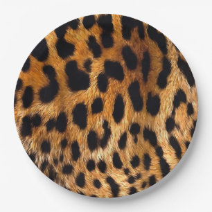 Leopard Spots Black Brown Wild Animal Fine Art Paper Plate