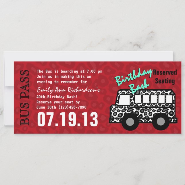 Leopard Spots Bus Pass Birthday Party Invitation (Front)