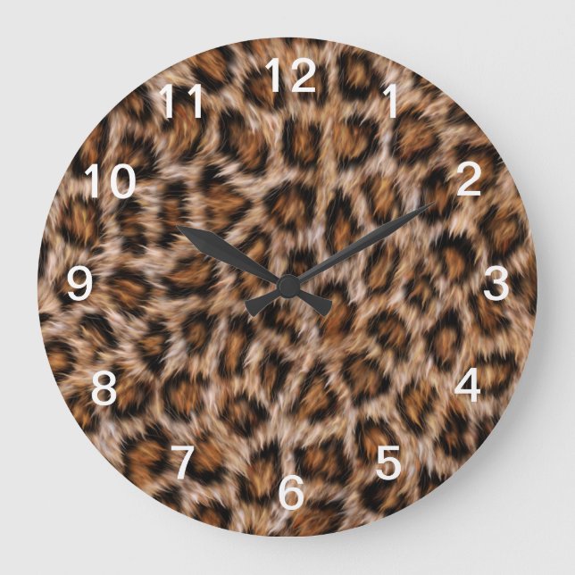 Leopard Spots Fur Jaguar Animal Cat skin Pattern.j Large Clock (Front)