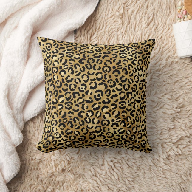 Leopard Spots Gold Black Animal Print Pattern Cushion (Blanket)