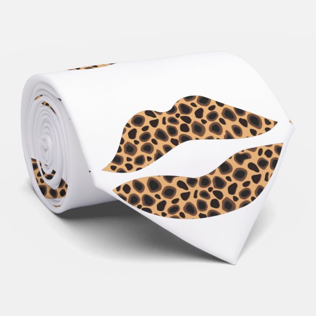 Leopard Spots Lipstick Kiss Thunder_Cove Tie (Rolled)